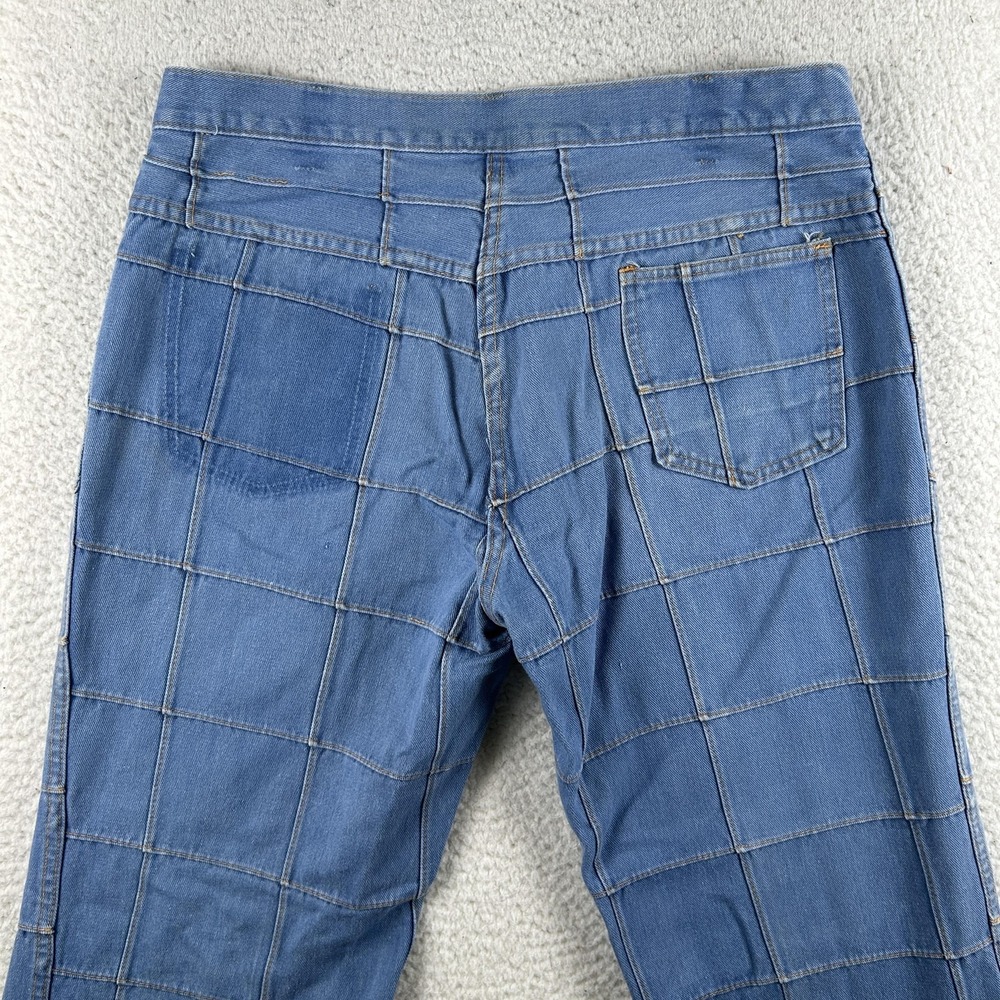 Vintage Brittania Jeans Womens 34x31 Windowpane Bell Bottom Flare Patchwork 70s - Picture 5 of 15